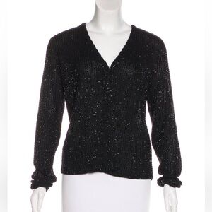 Donna Karan Black Embellished Knit Cardigan Size M in Excellent Condition